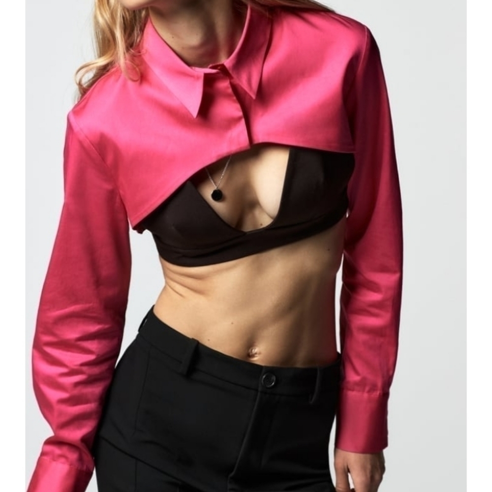 Zara POPLIN CROPPED TOP - Picture 2 of 8